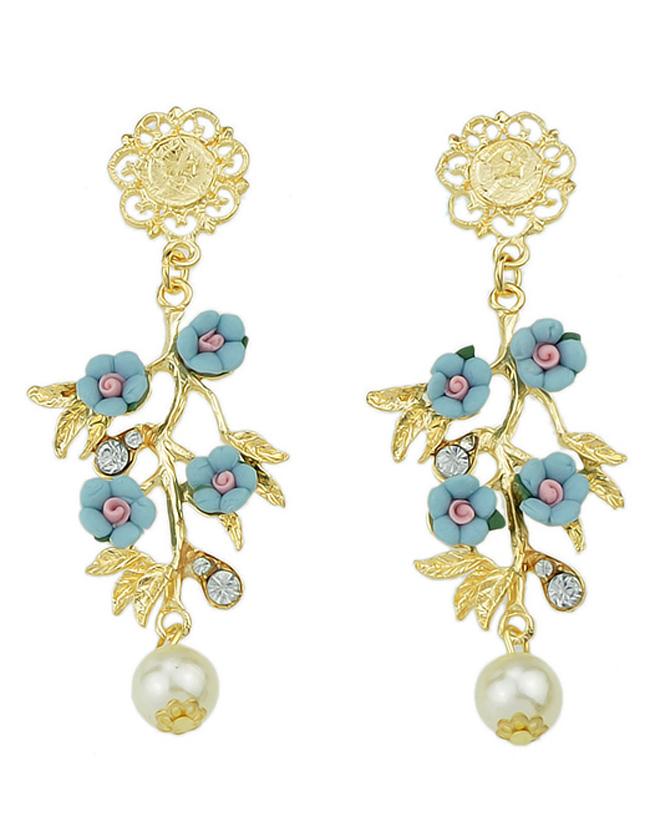 Shein 2015 New Model Colorful Hanging Flower And Leaf Shaped Drop Earrings