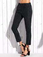 Shein Black Vertical Striped Elastic Waist Pants