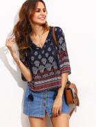 Shein Multicolor Print Half Sleeve V Neck Blouse