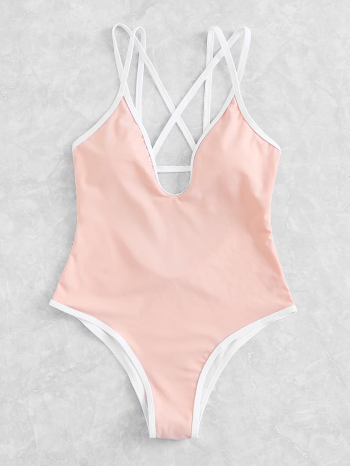 Shein Criss Cross Plunge Swimsuit