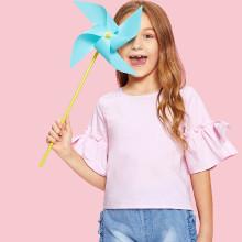 Shein Girls Bow Flounce Sleeve Plain Top