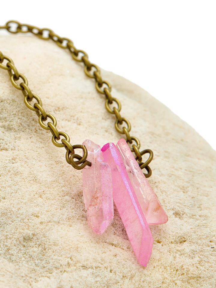 Shein Natural Crystal Pendant Chain Necklace