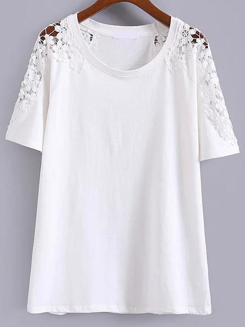 Shein Lace Insert White T-shirt