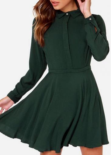 Rosewe Chic Dark Green Long Sleeve A Line Dress