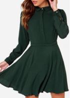 Rosewe Chic Dark Green Long Sleeve A Line Dress