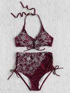 Shein Contrast Flower Print High Waist Bikini Set