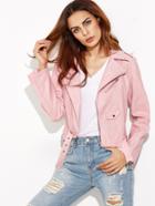 Shein Pink Faux Leather Asymmetric Zip Biker Jacket