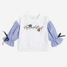 Shein Toddler Girls Contrast Striped Sleeve Letter Print Bow Tee