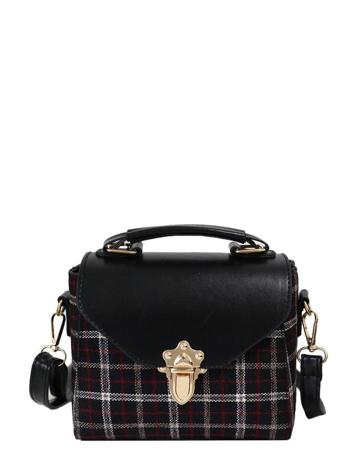 Shein Plaid Print Pushlock Flap Bag