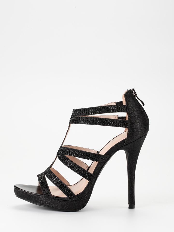 Shein Black Glitter Caged Platform Sandals