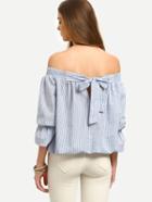 Shein Multicolor Striped Off The Shoulder Bow Tie Blouse