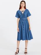 Shein Self Tie Front Chambray Shirt Dress