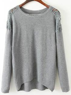 Shein Grey Lace Embellishment High Low Jumper