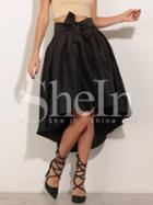Shein Black Bow Tie Waist High Low Pleated Skirt