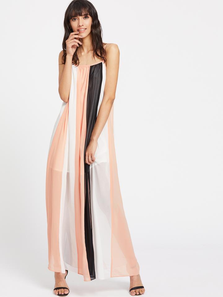 Shein Color Block Chiffon Cami Dress