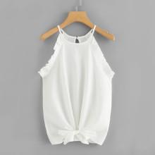 Shein Frill Trim Knot Front Halter Top