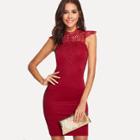 Shein Lace Applique Yoke Ribbon Knot Back Pencil Dress