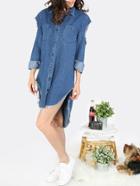 Shein Cutout Sleeve Frayed Dip Hem Denim Dress