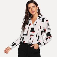 Shein Geometric Print Curved Hem Blouse