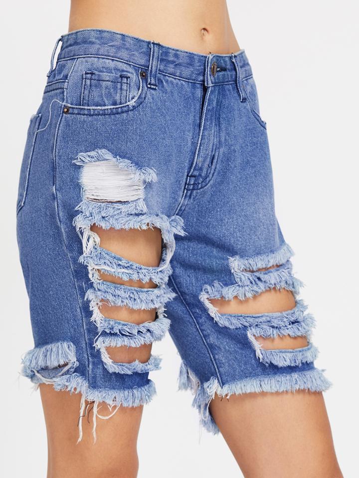 Shein 5 Pocket Distressed Denim Shorts