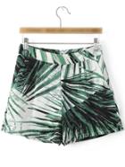 Shein Multicolor Pockets Zipper Back Leaves Print Shorts