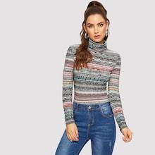 Shein High Neck Tribal Print Fitted Tee