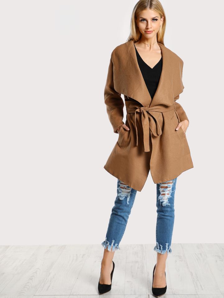 Shein Draped Soft Knit Trench Coat