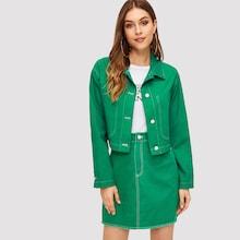 Shein Contrast Stitch Button Up Crop Jacket