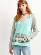 Shein Green Contrast Raglan Sleeve Hoodie With Sequin Pocket