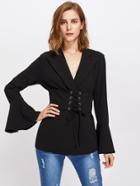 Shein Fluted Sleeve Corset Belt Detail Blazer