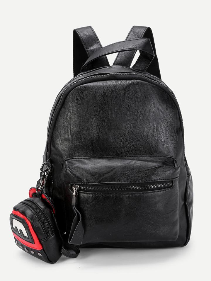 Shein Double Zipper Design Pu Backpack With Pendant