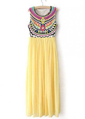 Rosewe Tribal Print Sleeveless High Waist Dress