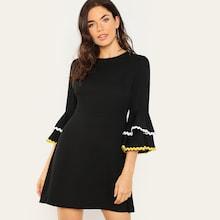 Shein Contrast Tape Layered Flounce Sleeve Dress