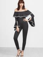 Shein Black Off The Shoulder Bell Sleeve Ruffle Jumpsuit