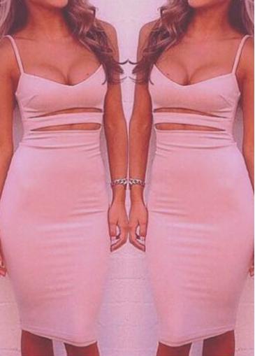 Rosewe Cutout Pattern Pink Spaghetti Strap Dress