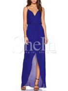 Shein Blue Spaghetti Strap Backless Split Maxi Dress