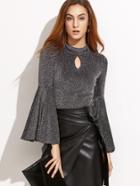 Shein Mock Neck Bell Sleeve Keyhole Metallic Top
