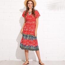 Shein V Neck Vine Print Dress