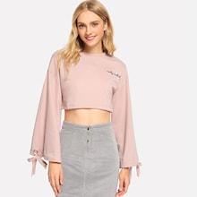 Shein Drawstring Cuff Drop Shoulder Crop Sweatshirt