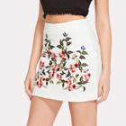 Shein Botanical Embroidery Zip Back Skirt