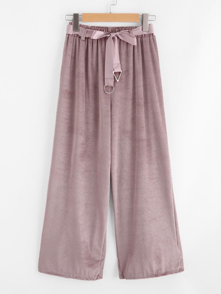 Shein Corduroy Ribbon Tie Wide Leg Pants