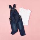 Shein Girls Frill Trim Tee With Denim Overalls