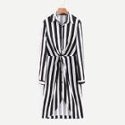 Shein Contrast Stripe Twist Front Shirt Dress