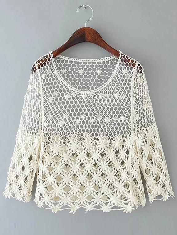 Shein White Hollow Out Lace Blouse