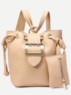 Shein Apricot Buckle Strap Top Multiway Drawstring Bucket Backpack