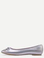 Shein Faux Leather Bow Tie Ballet Flats - Silver