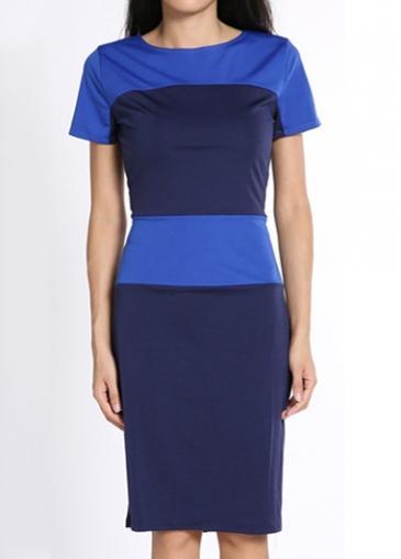 Rosewe Woman Essential Short Sleeve Round Neck Color Block Dress