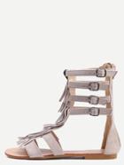 Shein Apricot Faux Suede Fringe Gladiator Sandals