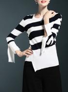 Shein Black White Striped Split Sleeve Sweater