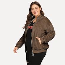 Shein Plus Pocket Side Zip Up Teddy Jacket